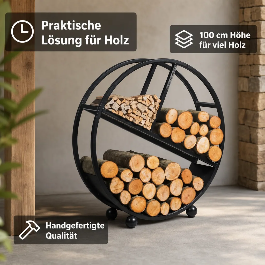 Kaminholzregal Stahl, 100 cm, aus Naturstahl, Brennholzregal