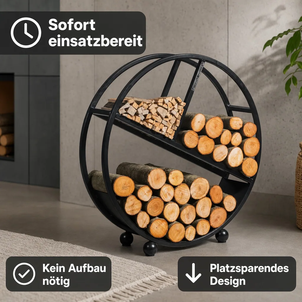 Kaminholzregal Stahl, 100 cm, aus Naturstahl, Brennholzregal
