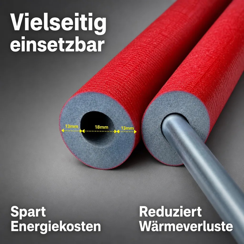 Rohrisolierung 18mm, Heizungsrohr Isolierung, 2m, 13mm Dämmung, Heizungsisolierung