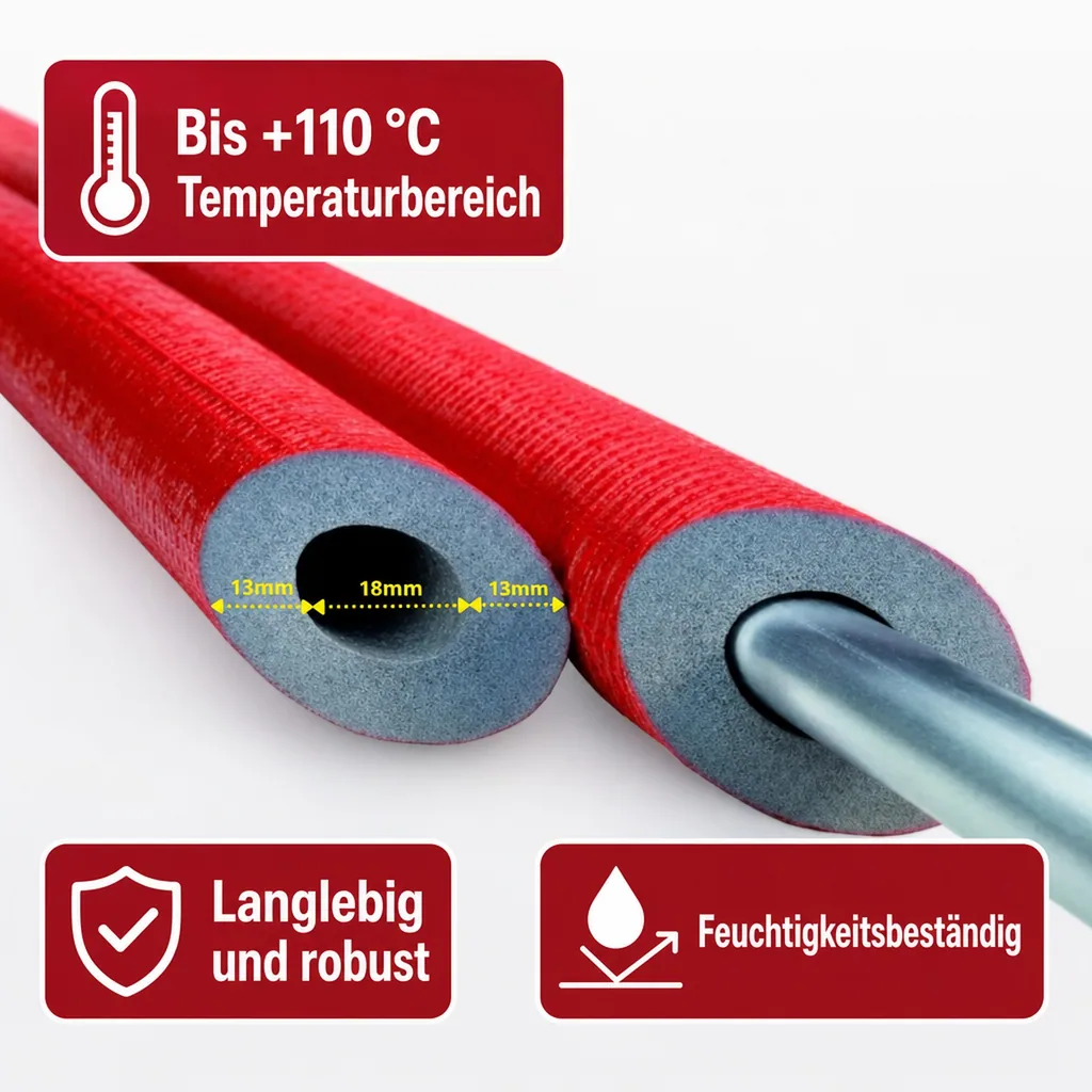 Rohrisolierung 18mm, Heizungsrohr Isolierung, 2m, 13mm Dämmung, Heizungsisolierung