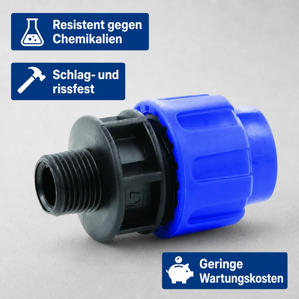 PE Rohr Verschraubung, Kupplung 20mm, 3/4 Zoll AG, Trinkwasser geeignet