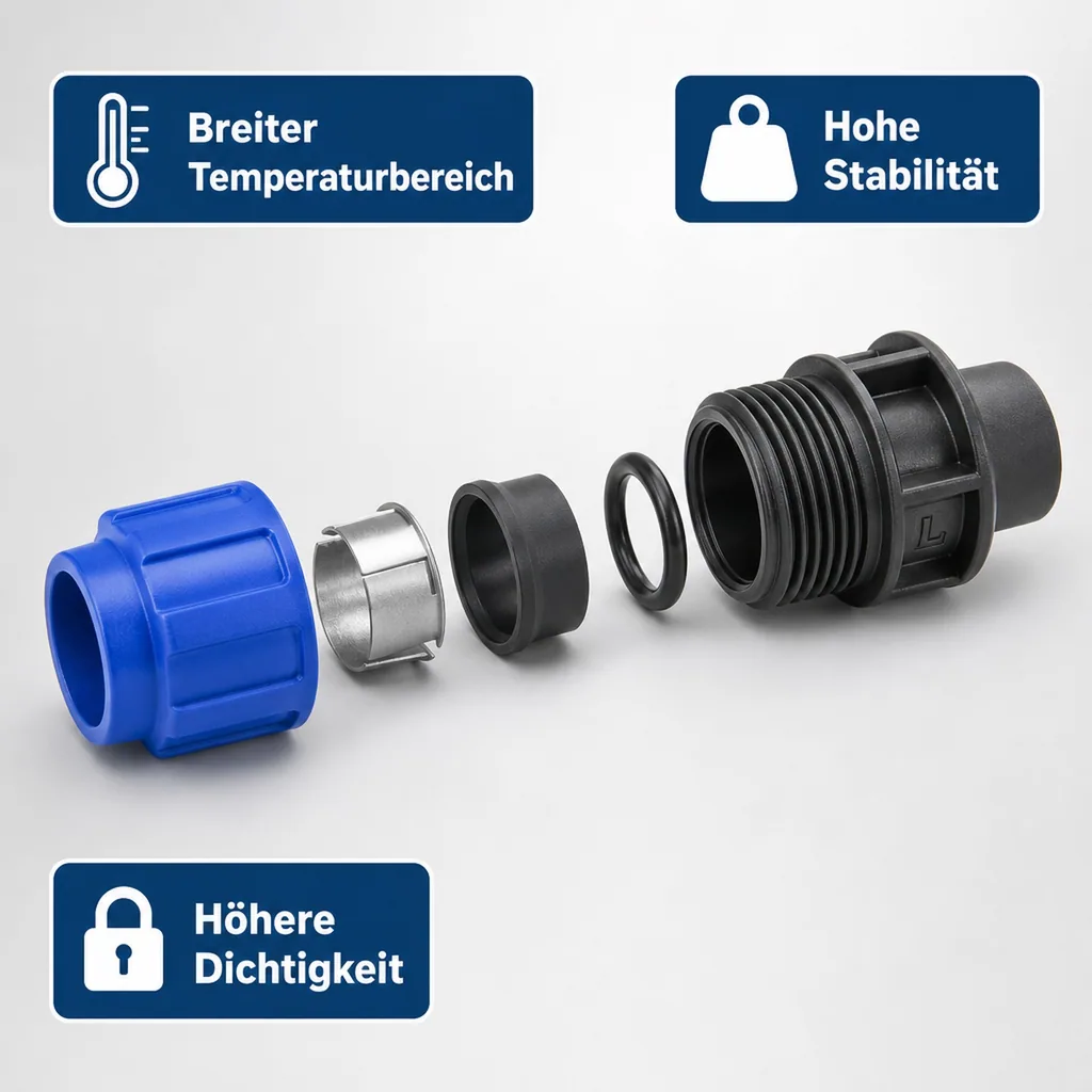 PE Rohr Verschraubung, Kupplung 20mm, 3/4 Zoll AG, Trinkwasser geeignet