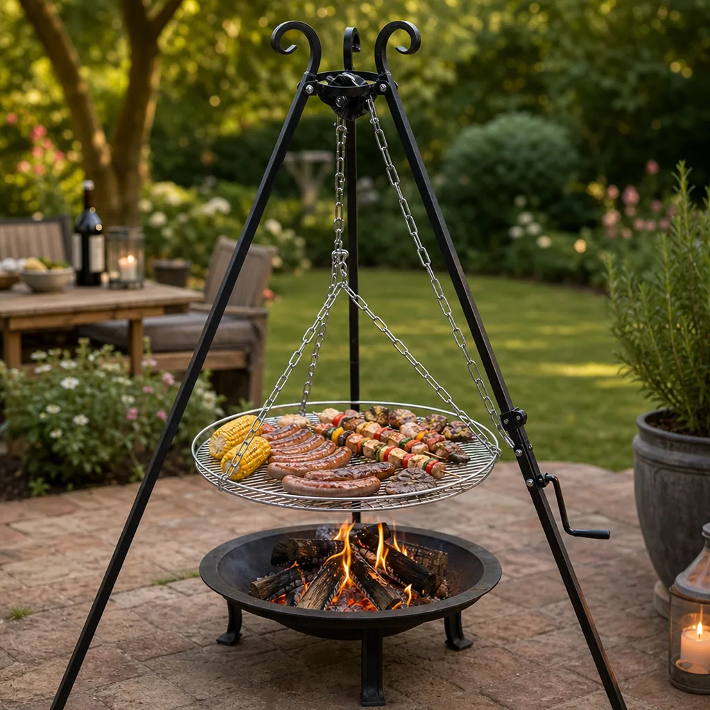 Schwenkgrill 180 cm + Grillrost aus Edelstahl 50 cm + Kurbel