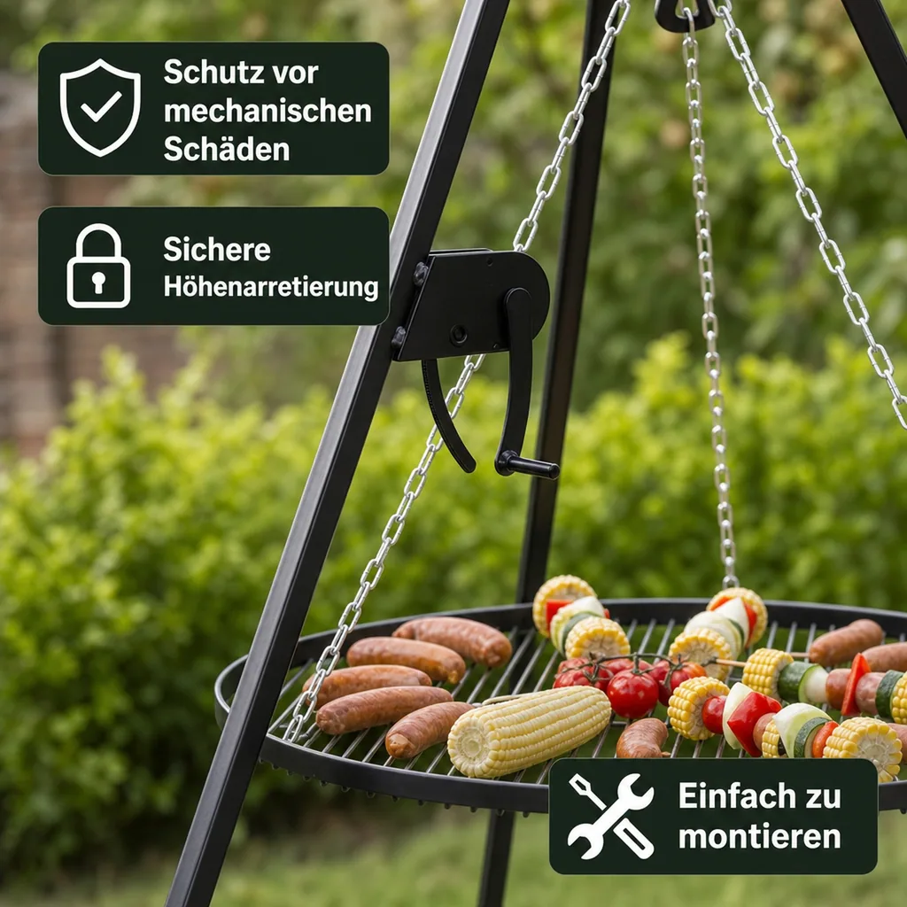 Schwenkgrill 180 cm + Grillrost aus Edelstahl 50 cm + Kurbel