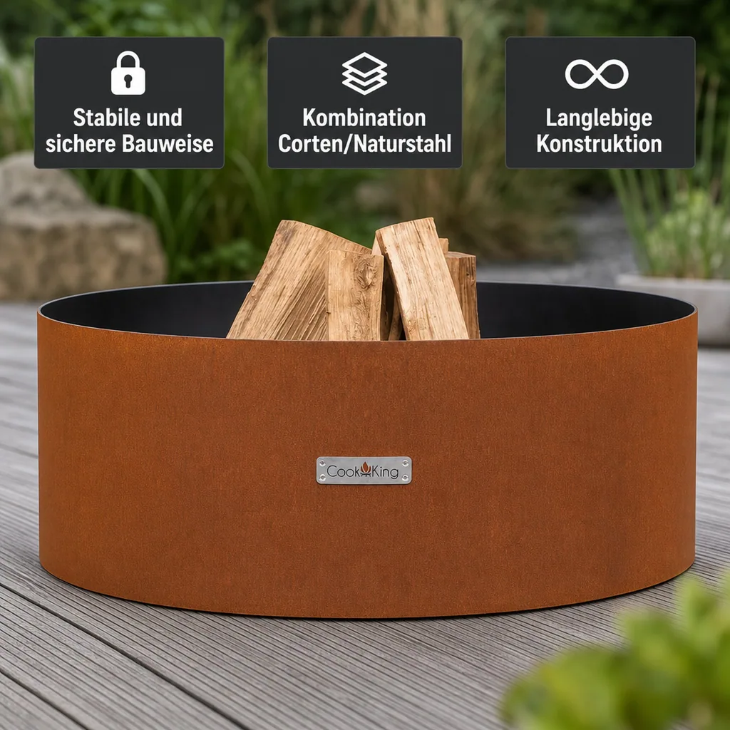 Feuerschale Cortenstahl 60 cm, Gartenfeuerstelle