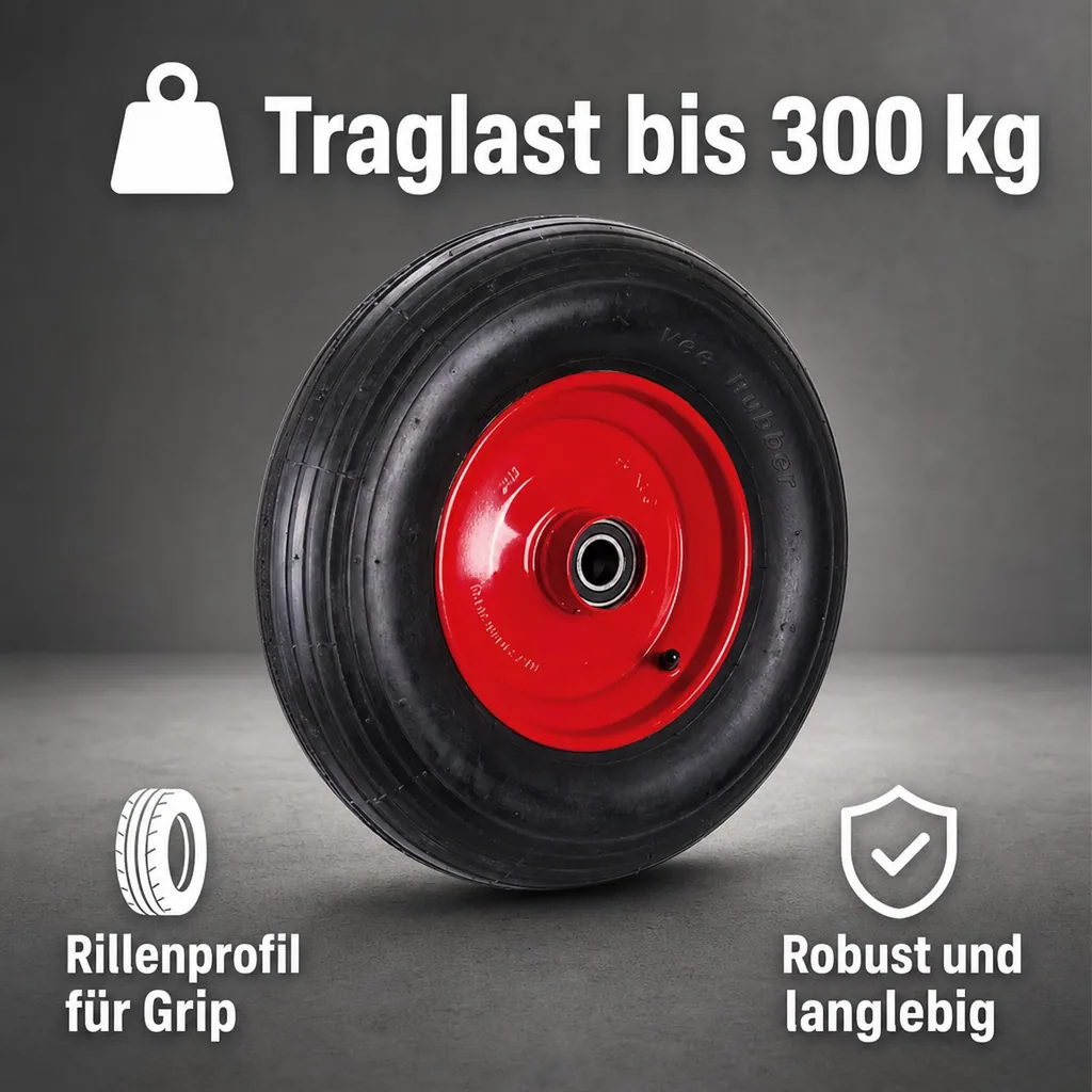 Luftrad 400x100, Rad für Sackkarre, 25mm Achse, Stahlfelge