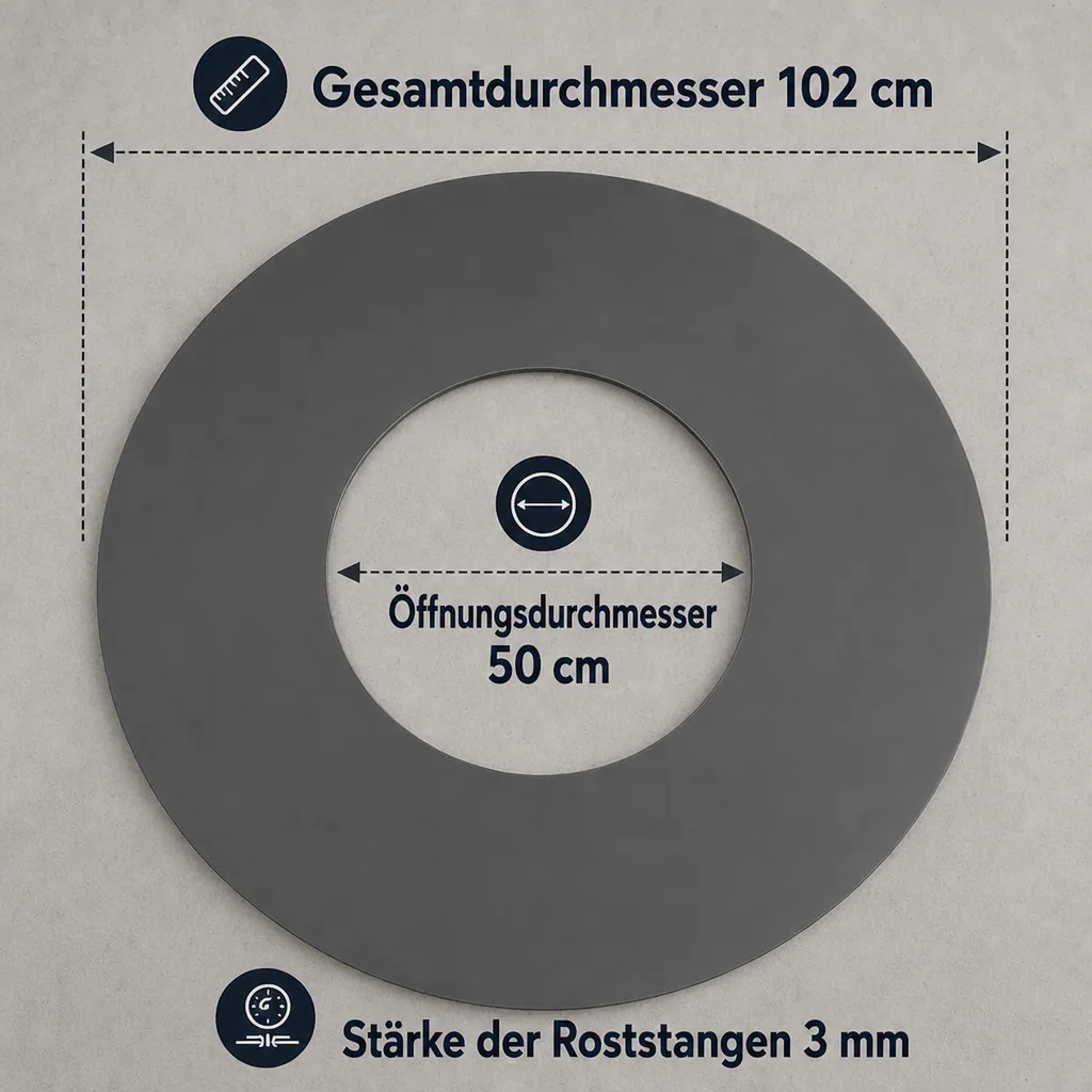 Feuerschale Grillplatte, Grillplatte 102cm, Naturstahl