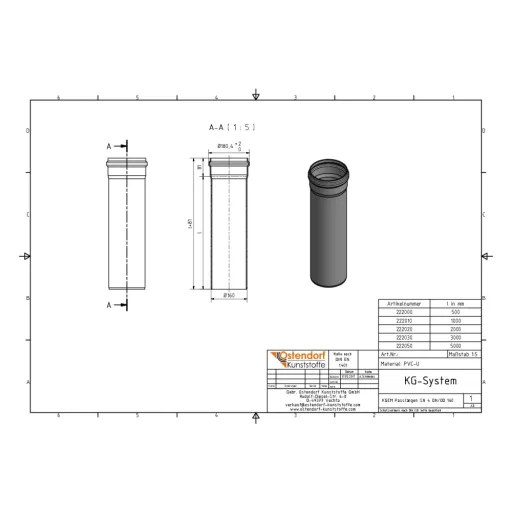 KG Rohr DN 160, SN 4, 2000 mm, Kanalrohr