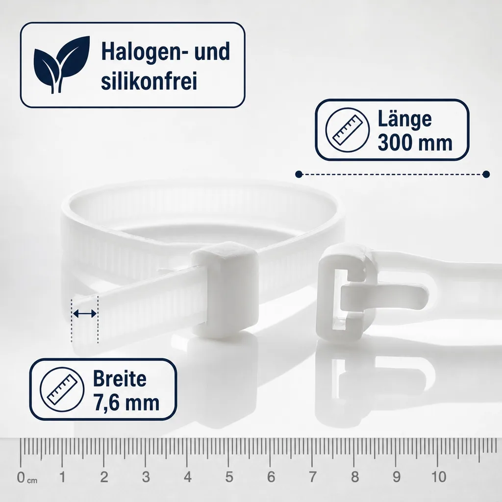 Kabelbinder wiederlösbar 300mm, 100 Stück, natur