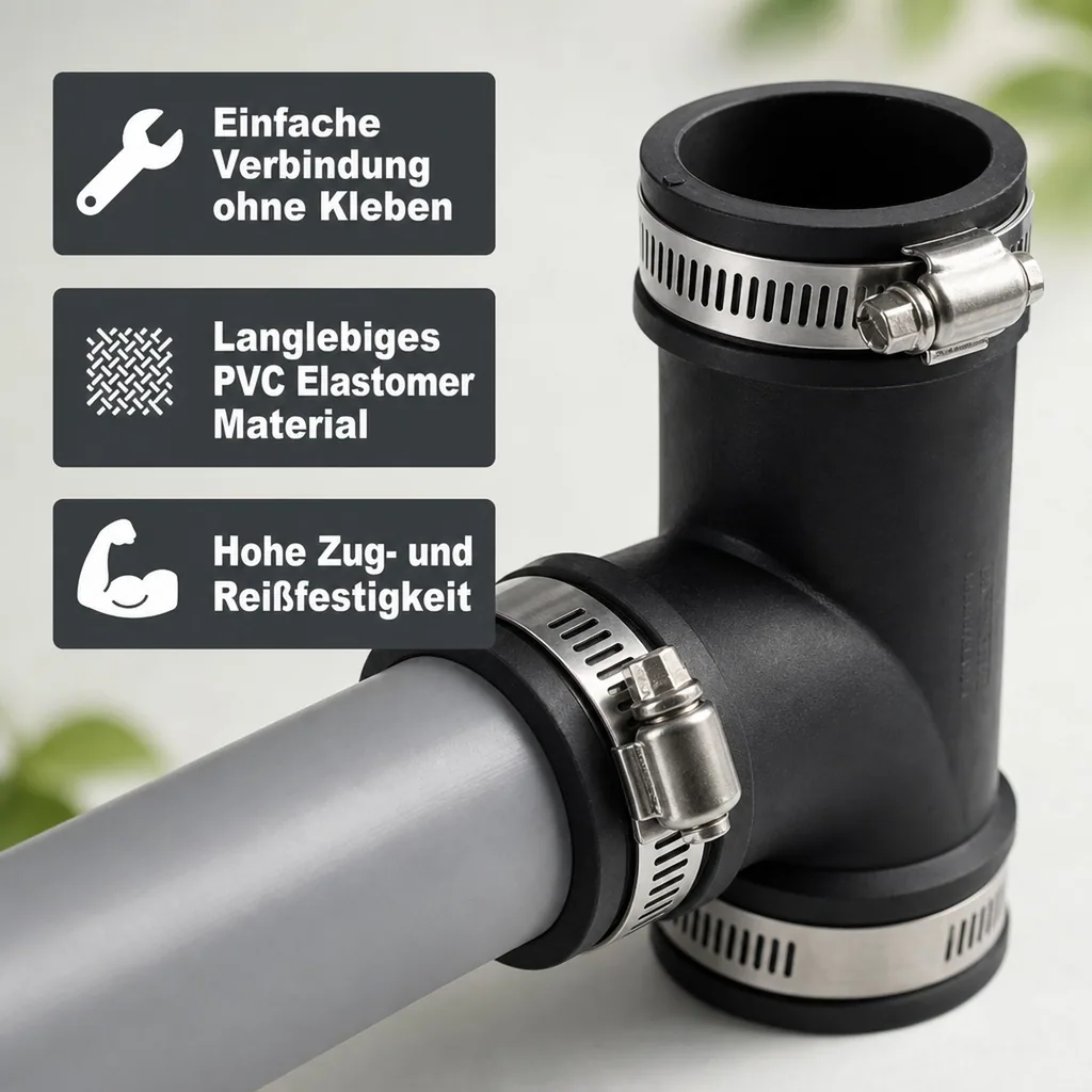 PVC Fittings, T-Stück 2"/63mm, flexible Rohrverbinder, PVC Verbinder