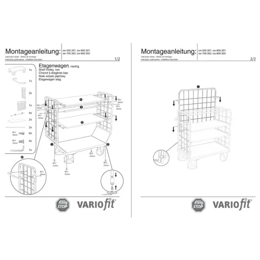 Dreiwandwagen, Etagenwagen, 400 kg, 3 Böden, EasySTOP