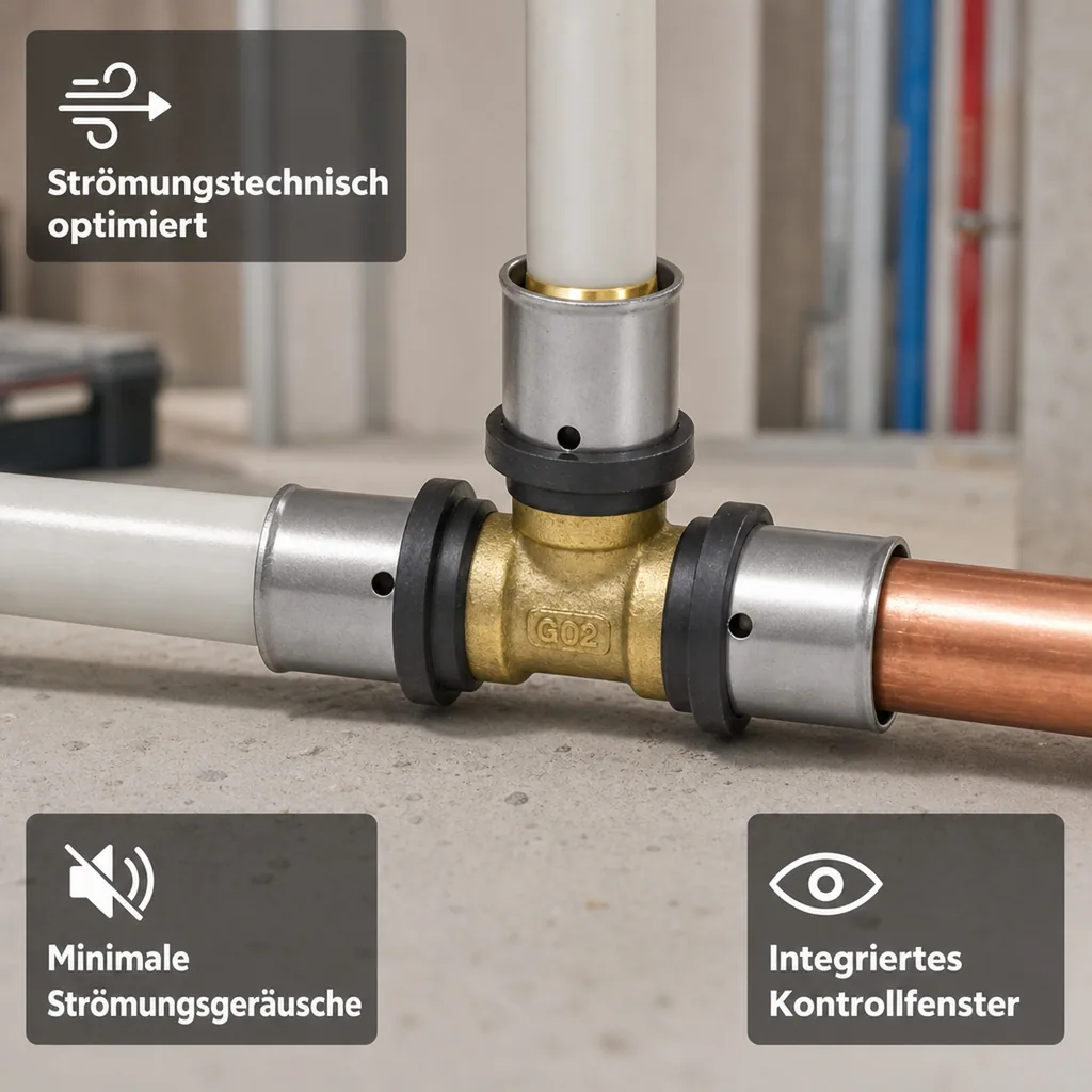 Pressfitting T-Stück Seite reduziert 26 x 3 - 16 x 2 - 20 x 2