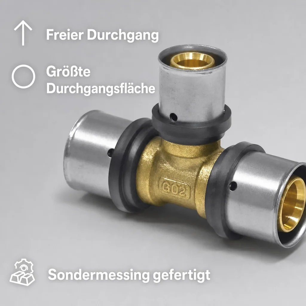 Pressfitting T-Stück Seite reduziert 26 x 3 - 16 x 2 - 20 x 2