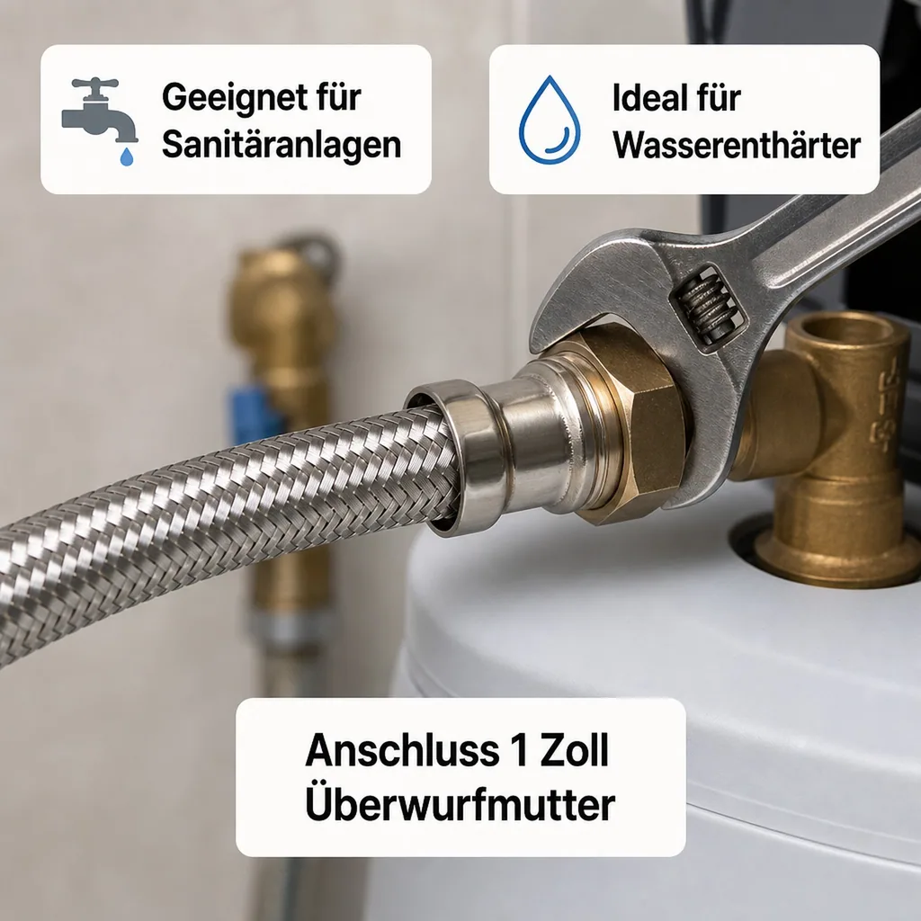 Panzerschlauch DN25, Edelstahl 1 Zoll, 800 mm, Trinkwasser