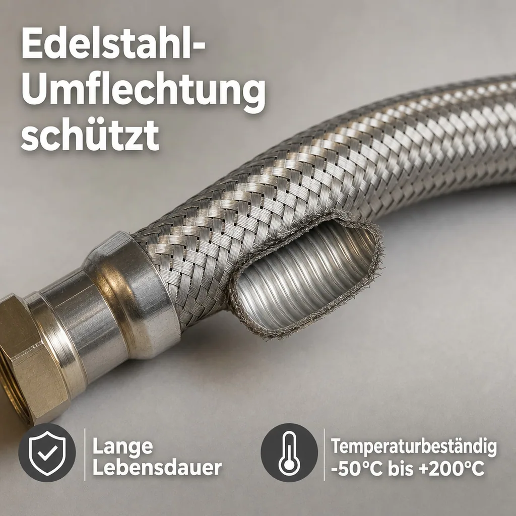 Panzerschlauch DN25, Edelstahl 1 Zoll, 800 mm, Trinkwasser