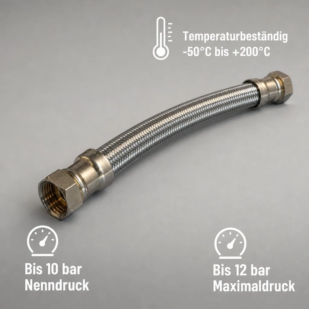 Panzerschlauch DN25, Edelstahl 1 Zoll, 800 mm, Trinkwasser