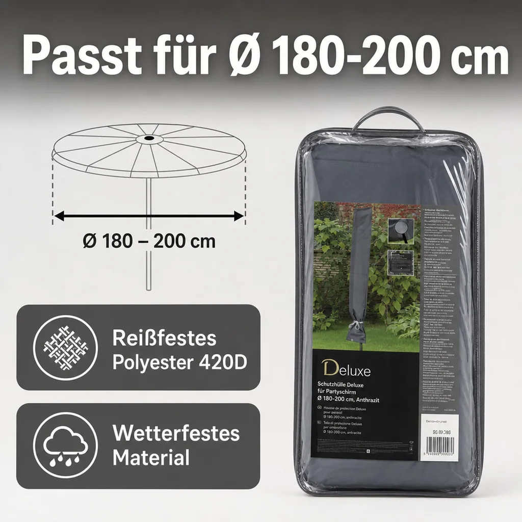 Schutzhülle Deluxe Partyschirm Ø180-200 cm, Wasserdicht & Wetterfest