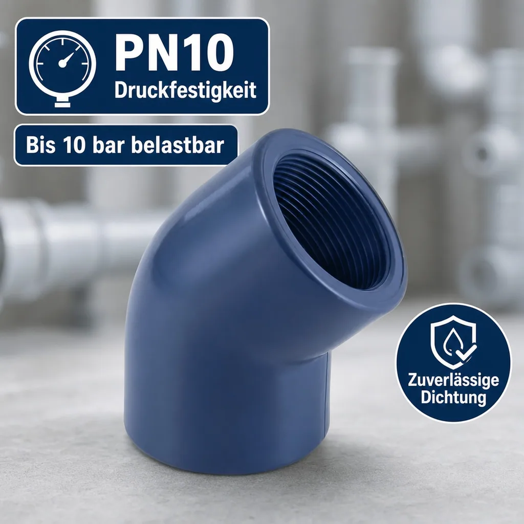 PVC Winkel 45 Grad, PVC Fitting, Muffe x IG 20 mm, 1/2" PN10