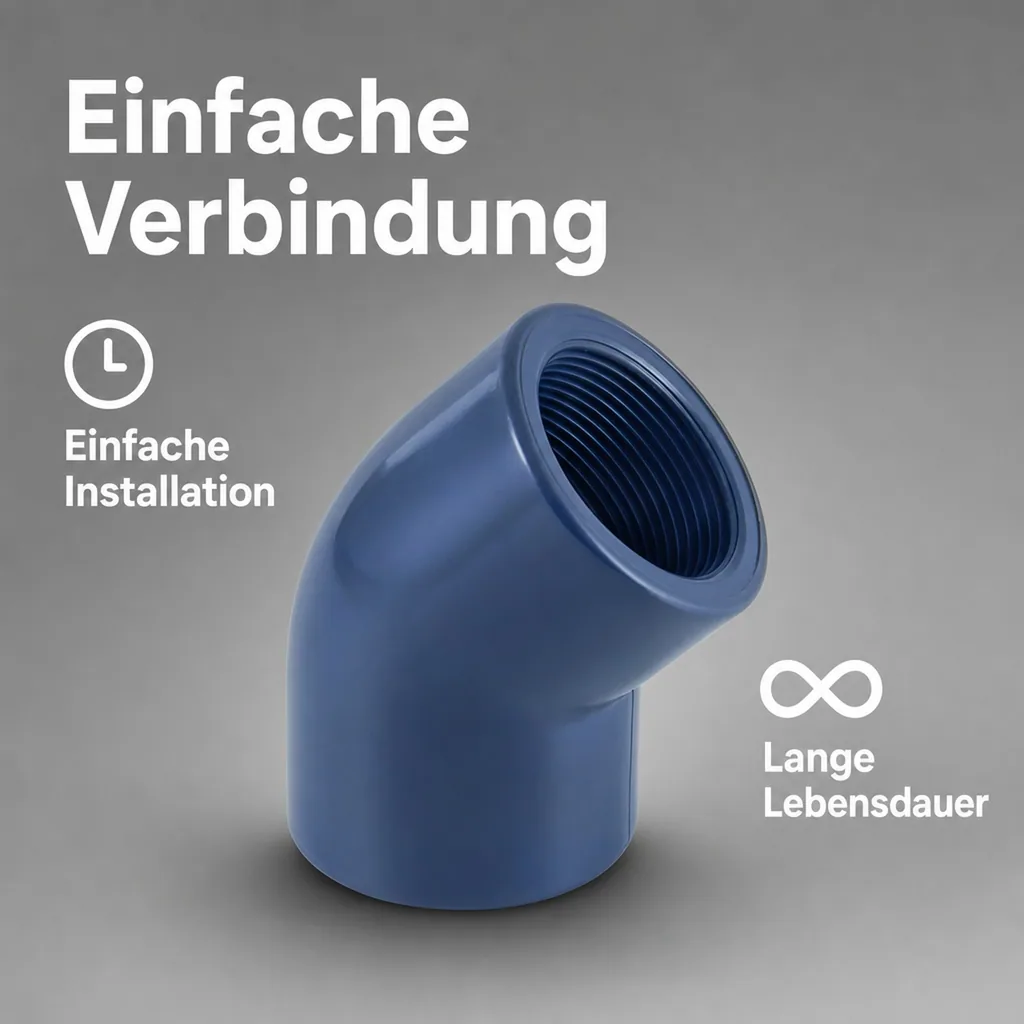 PVC Winkel 45 Grad, PVC Fitting, Muffe x IG 20 mm, 1/2" PN10