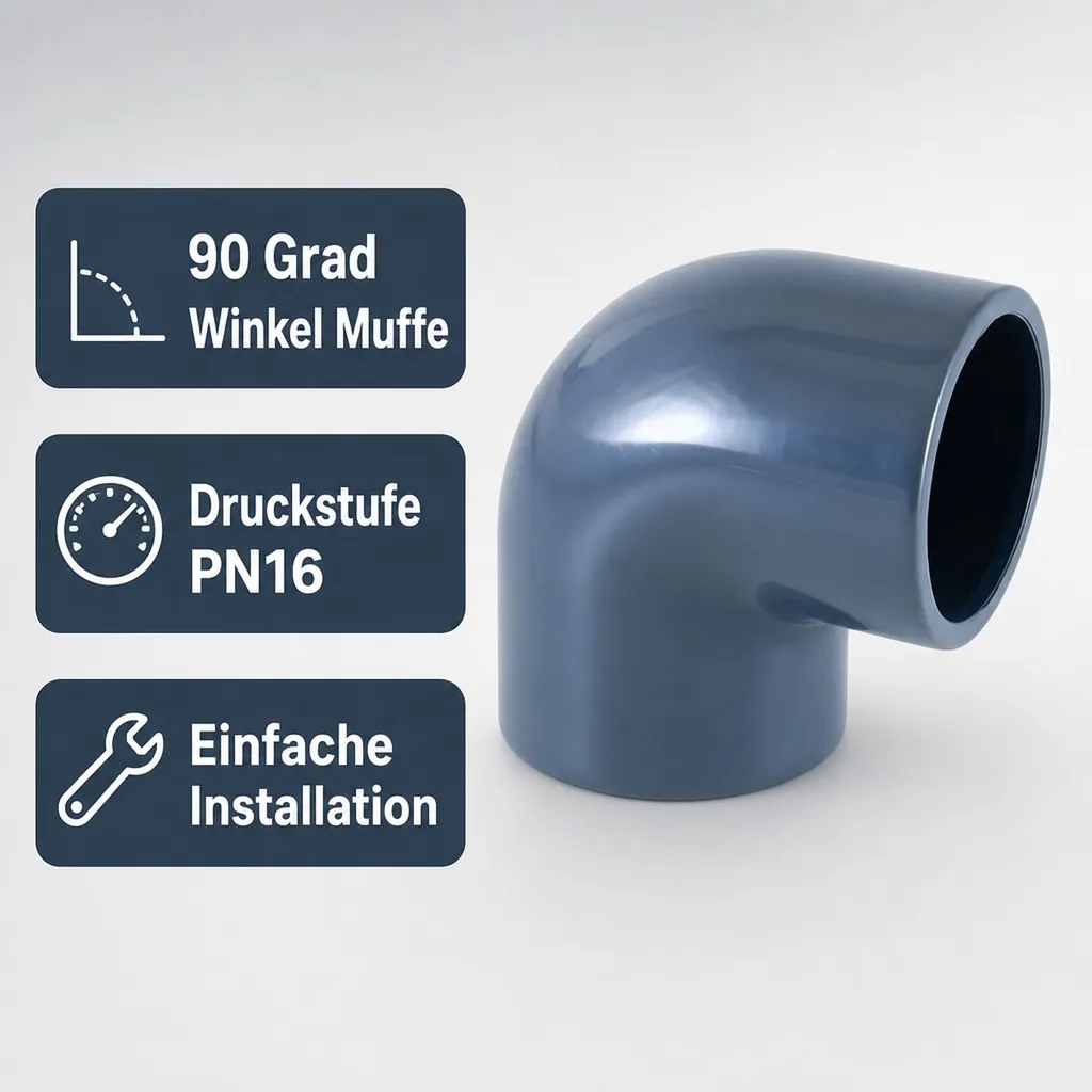 PVC Winkel 90 Grad, PVC Muffe, Winkel 25mm, PN16