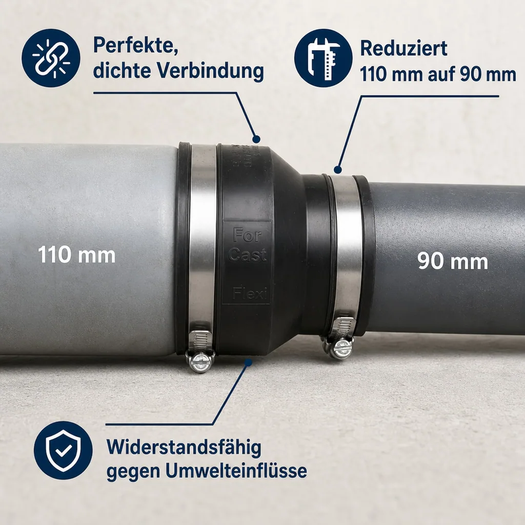 Flexible Kupplung, Rohrverbinder reduziert 110 x 90 mm