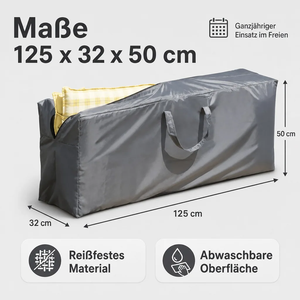 Sitzkissen Schutzhülle, Deluxe, 125x32x50 cm, wetterfest, wasserdicht