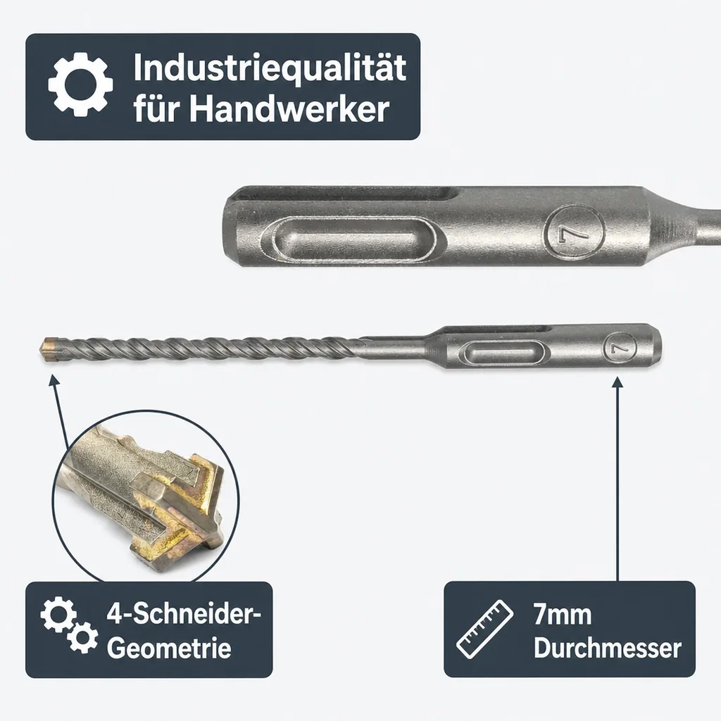 SDS Bohrer 7mm, Hammerbohrer SDS Plus, Betonbohrer, Steinbohrer