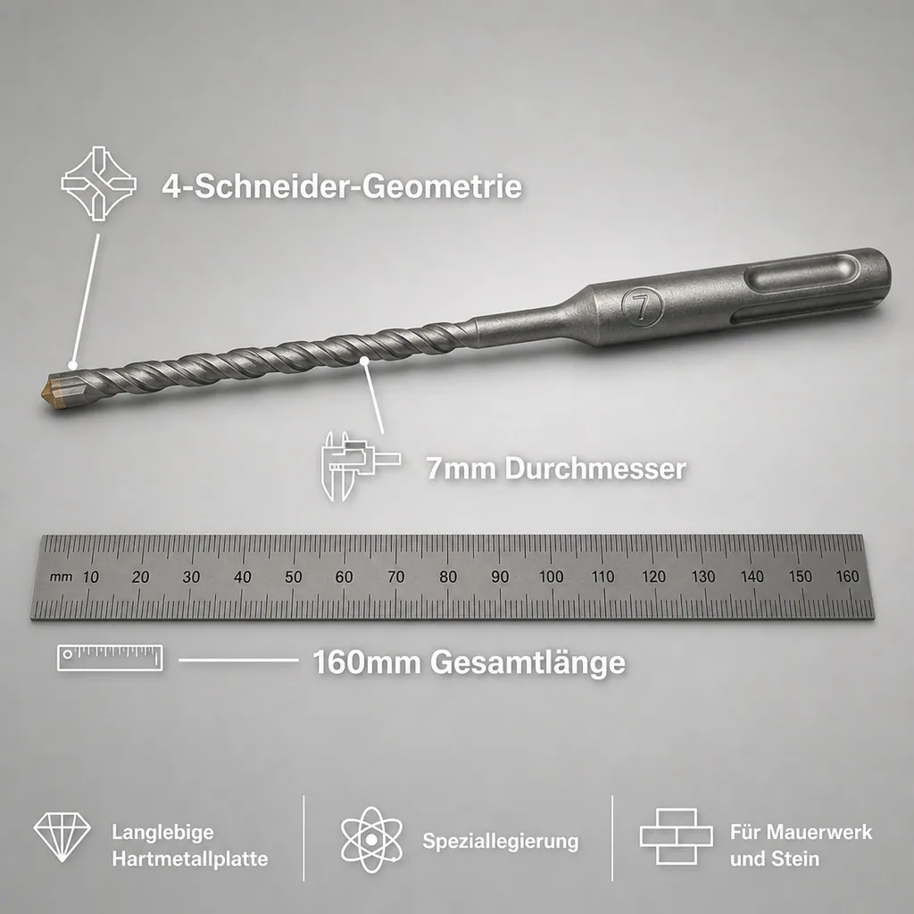 SDS Bohrer 7mm, Hammerbohrer SDS Plus, Betonbohrer, Steinbohrer
