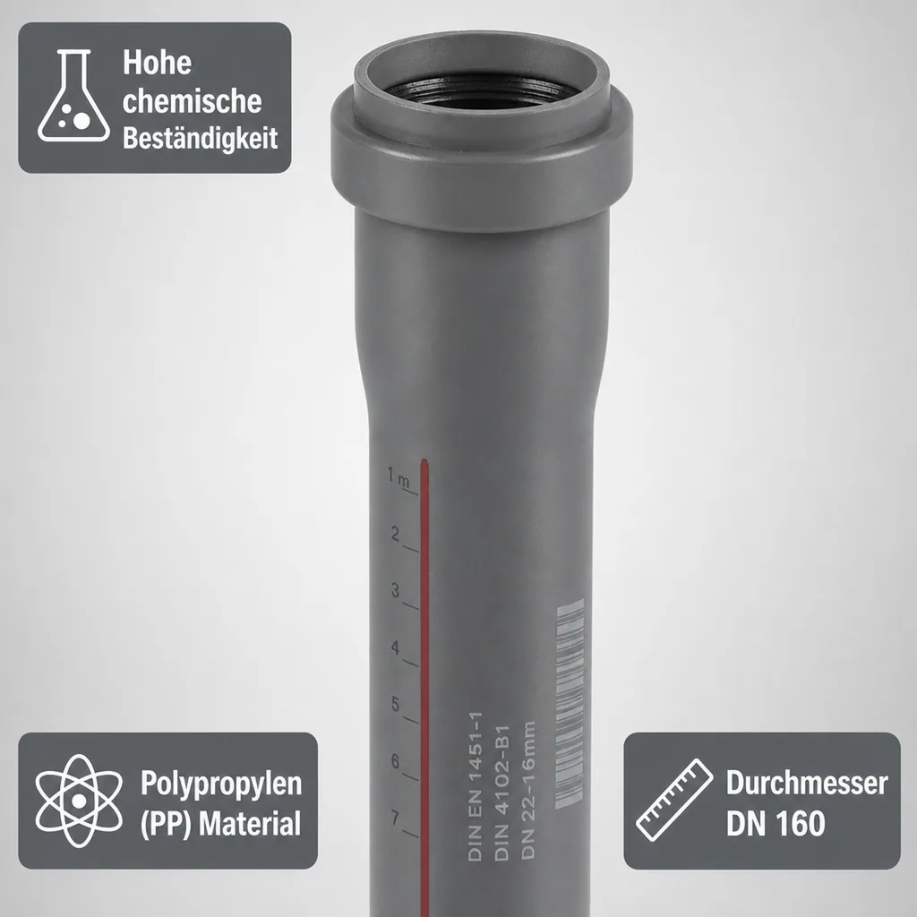 HT Rohr 160, HT Abflussrohr, DN 160, Hausentwässerung