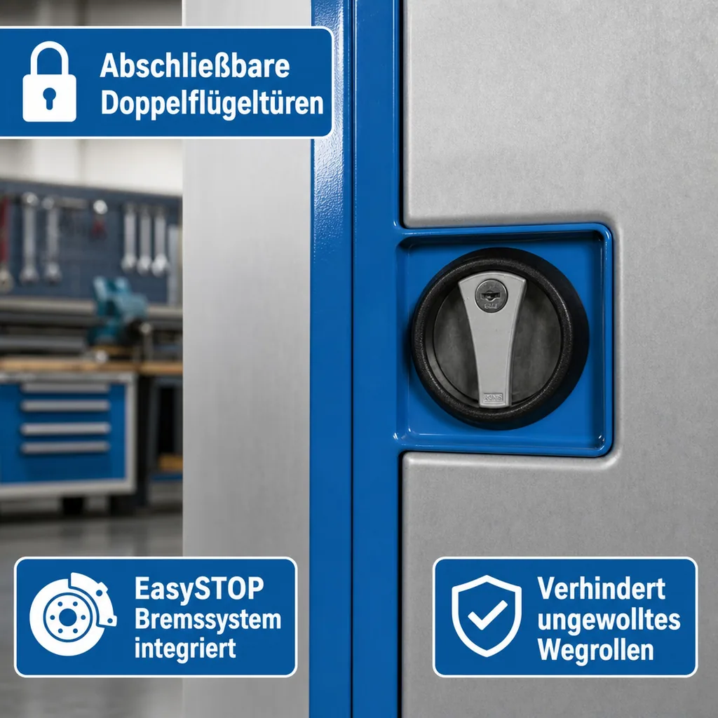 Werkstattwagen mit Türen, Etagenwagen abschließbar Stahlblechwagen, 500kg Traglast