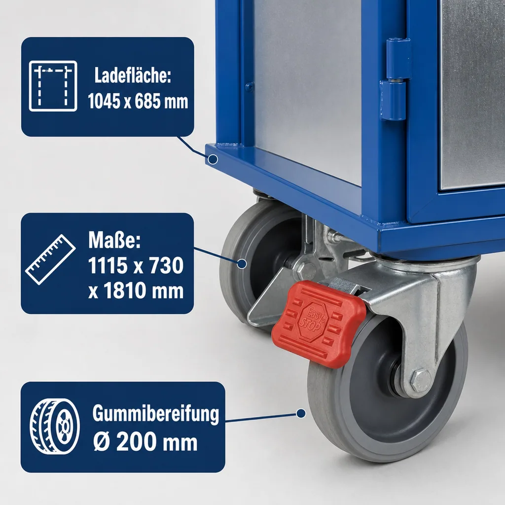 Werkstattwagen mit Türen, Etagenwagen abschließbar Stahlblechwagen, 500kg Traglast