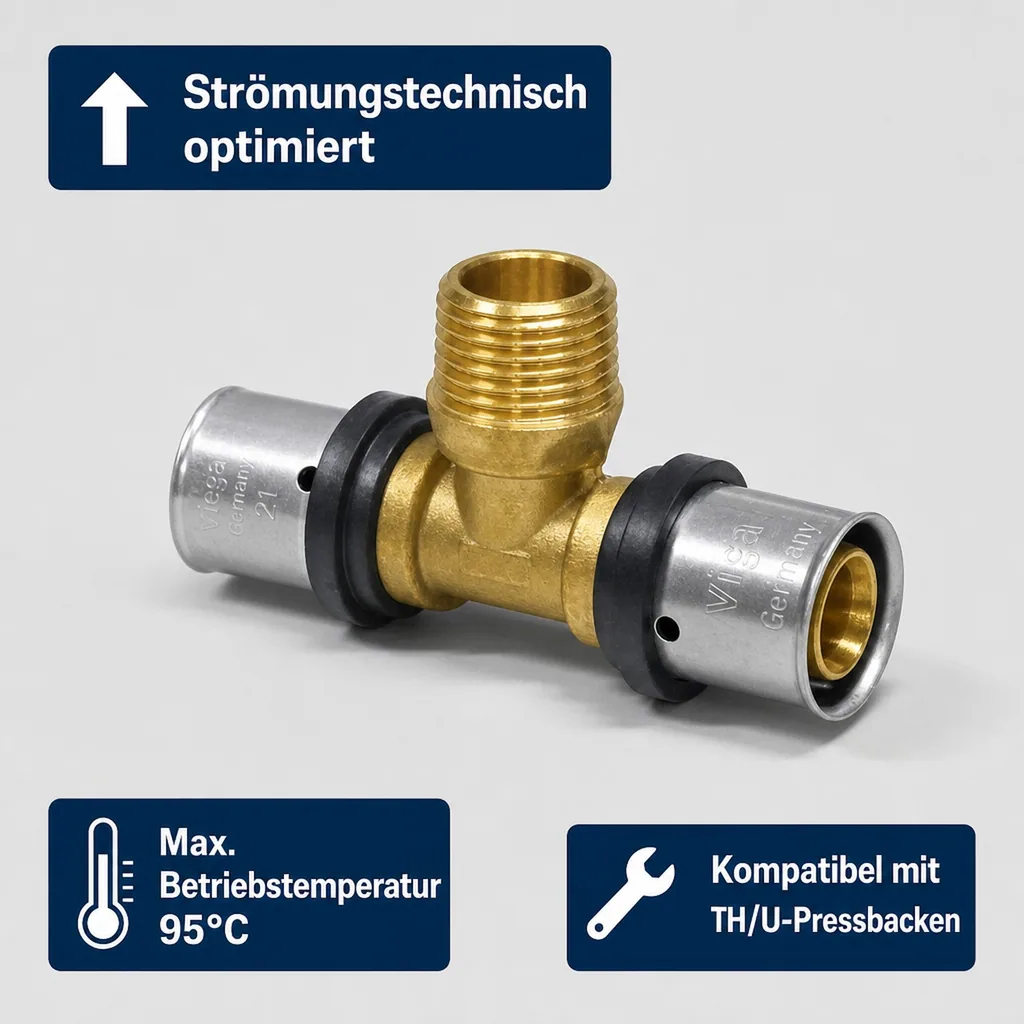 Pressfitting T-Stück 16mm, Verbinder, 1/2 Zoll AG