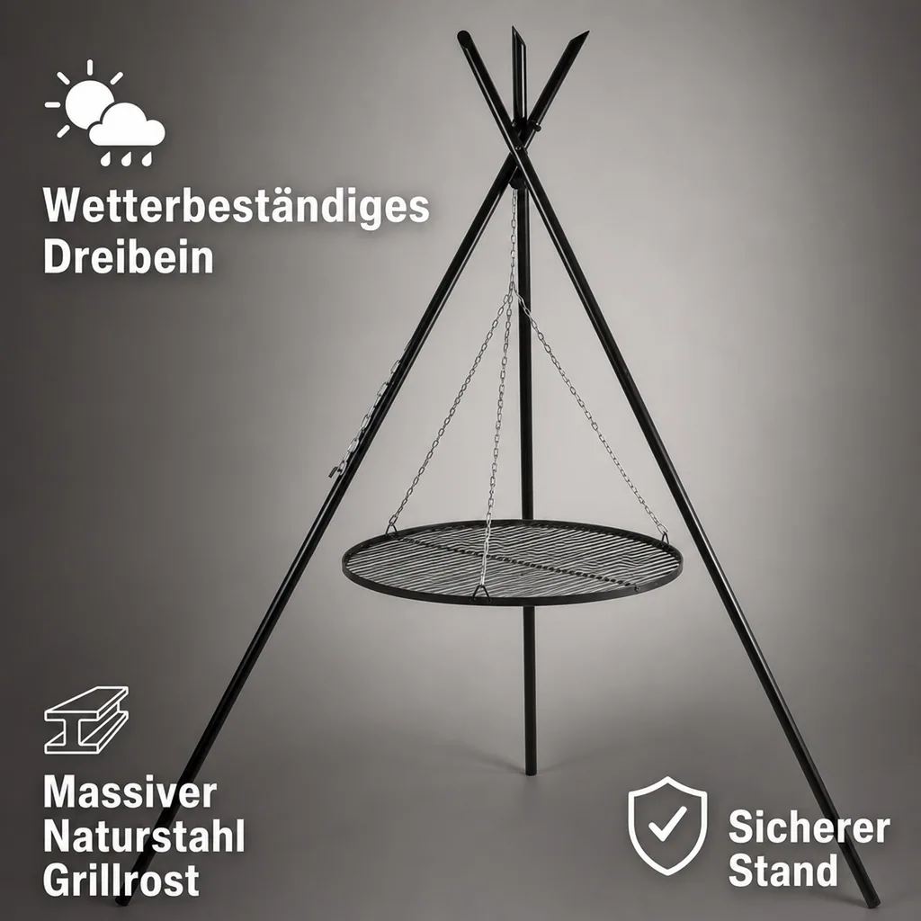 Schwenkgrill, Dreibein Grill, Gartengrill mit Grillrost