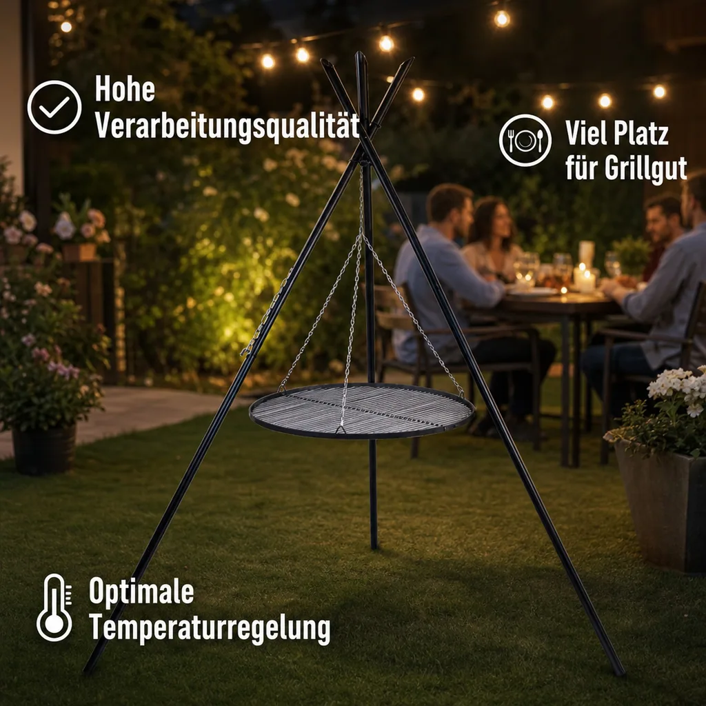 Schwenkgrill, Dreibein Grill, Gartengrill mit Grillrost