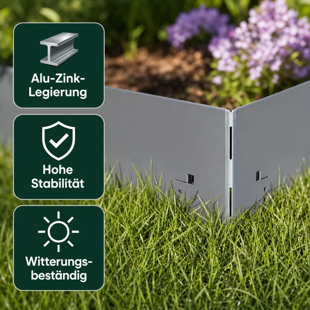 Alu/Zink Ecke für Rasenkanten Metall 13.5cm  | Rasenkanten | Beeteinfassung | Beetumrandung | Beetbegrenzungen, Color-GS: grau