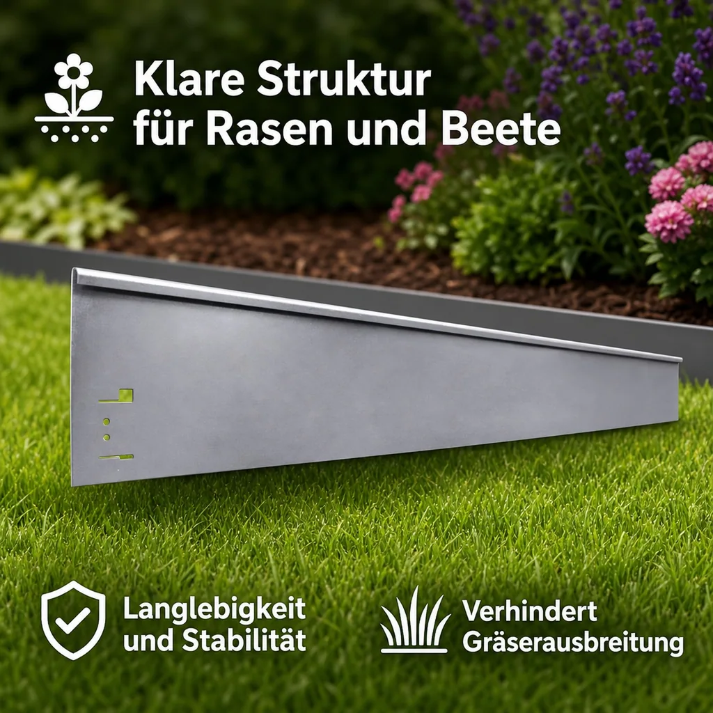 Rasenkante Abschlussstück 13,5cm x 113cm | Rasenkanten | Beeteinfassung | Beetumrandung | Beetbegrenzungen, Color-GS: ohne Farbe