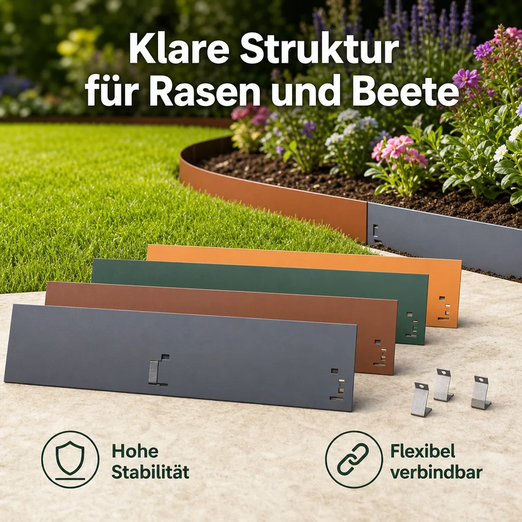 Rasenkanten Metall 18.5 cm x 120 cm | Beeteinfassung | Beetumrandung | Beetbegrenzungen, Color-GS: ohne Farbe