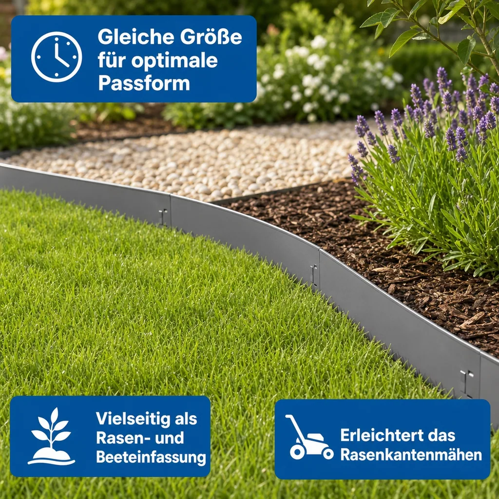 Rasenkanten Metall 18.5 cm x 120 cm | Beeteinfassung | Beetumrandung | Beetbegrenzungen, Color-GS: grau