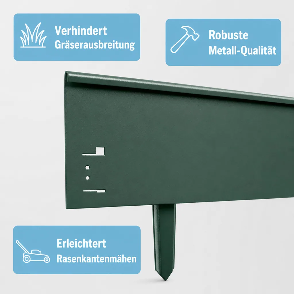 Rasenkanten Metall 18.5 cm x 120 cm | Beeteinfassung | Beetumrandung | Beetbegrenzungen, Color-GS: grün