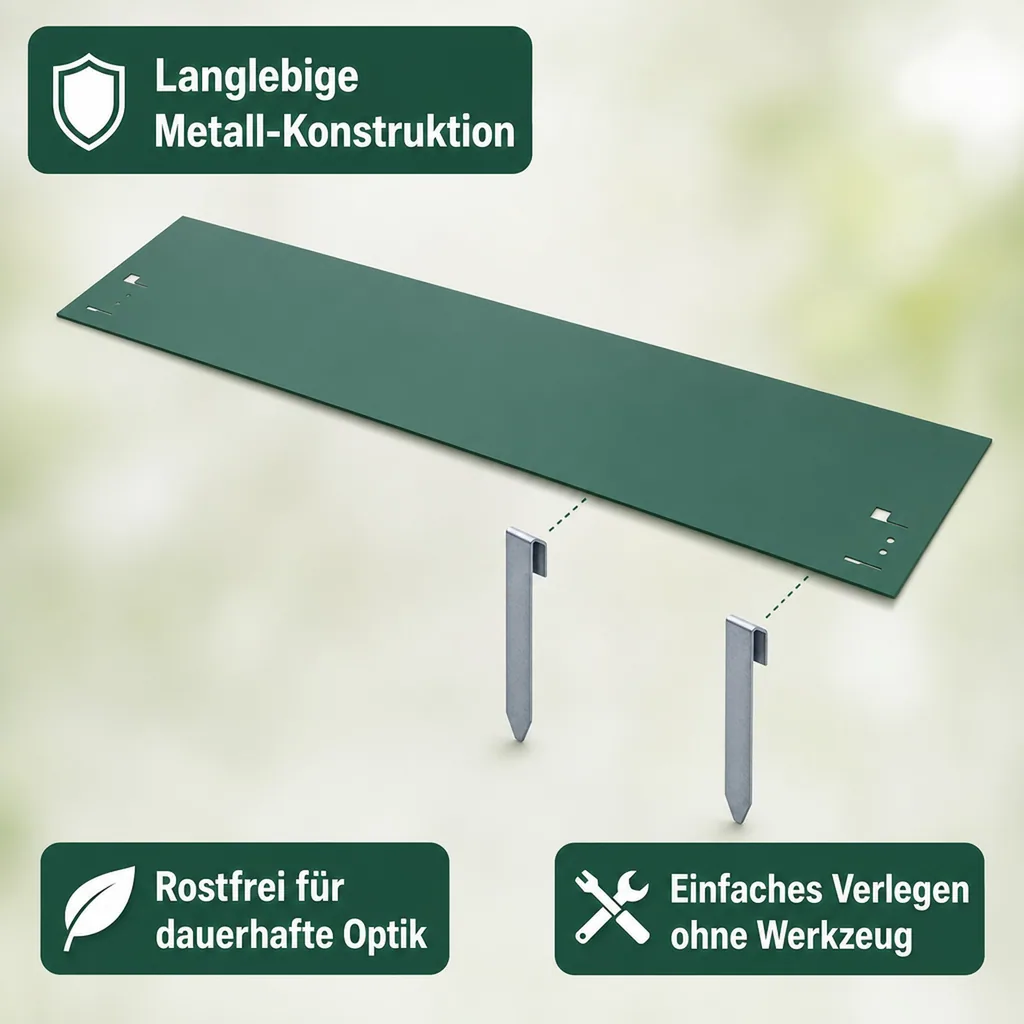 Rasenkanten Metall 18.5 cm x 120 cm | Beeteinfassung | Beetumrandung | Beetbegrenzungen, Color-GS: grün