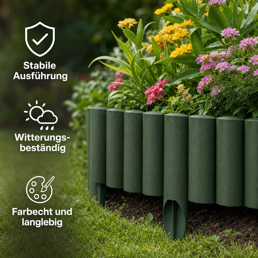 Gartenpallisade aus Kunststoff grun 23cm x 25.5 cm | Rasenkanten | Beeteinfassung | Beetumrandung | Beetbegrenzungen