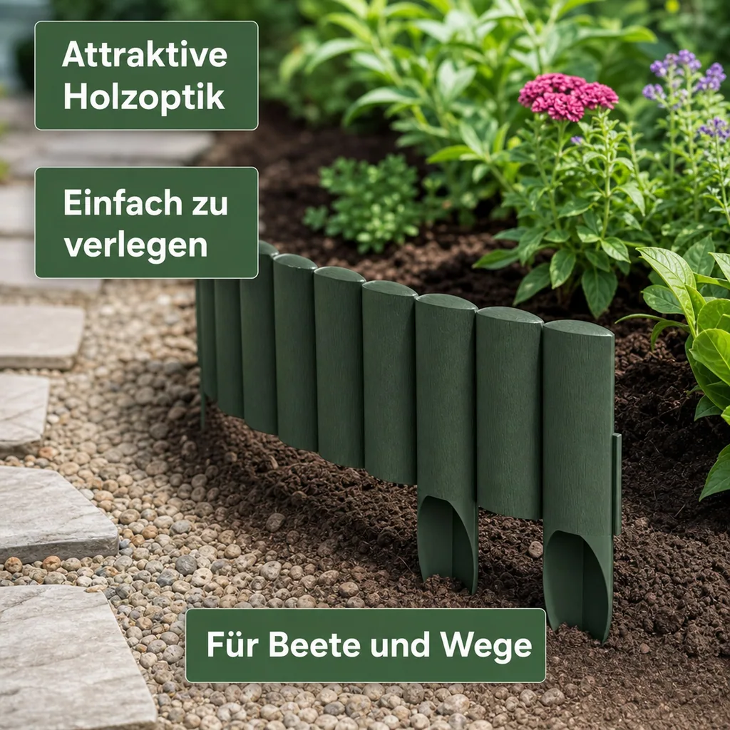 Palisaden aus Kunststoff grun 23cm x 25.5 cm | Rasenkanten | Beeteinfassung | Beetumrandung | Beetbegrenzungen