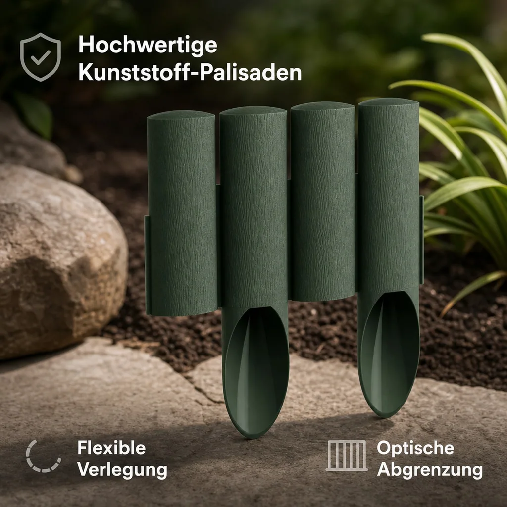 Palisaden aus Kunststoff grun 23cm x 25.5 cm | Rasenkanten | Beeteinfassung | Beetumrandung | Beetbegrenzungen