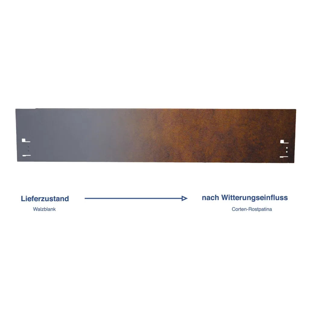 Rasenkante Cortenstahl 120 cm lang, 13,5 - 18,5 cm hoch, Beeteinfassung, Beetumrandung - Metall feuerverzinkt, Breite: 13.5 cm