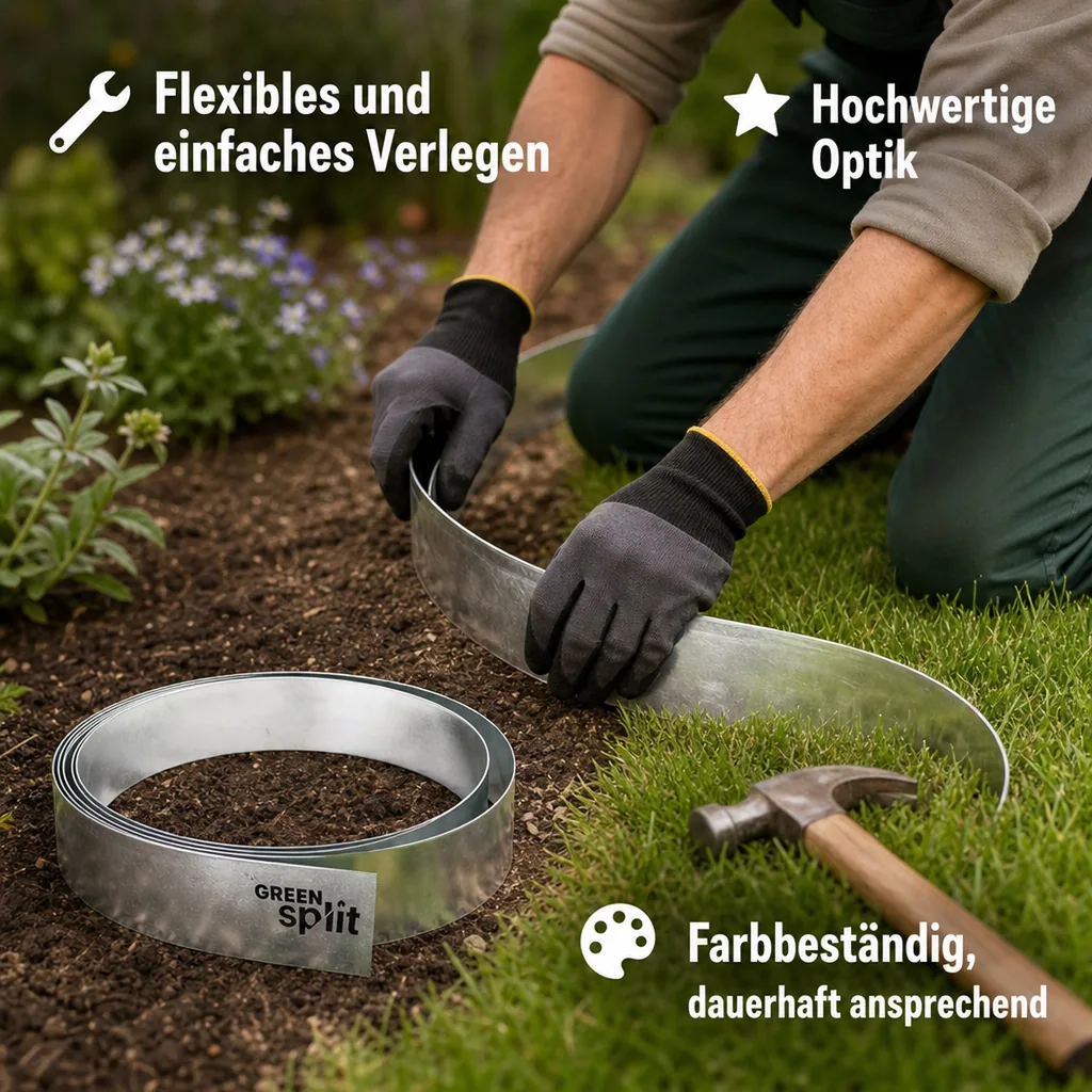 Rasenkantenband Metall Alu/Zink 15 cm x 15 Meter | Rasenkanten | Beeteinfassung | Beetumrandung | Beetbegrenzungen