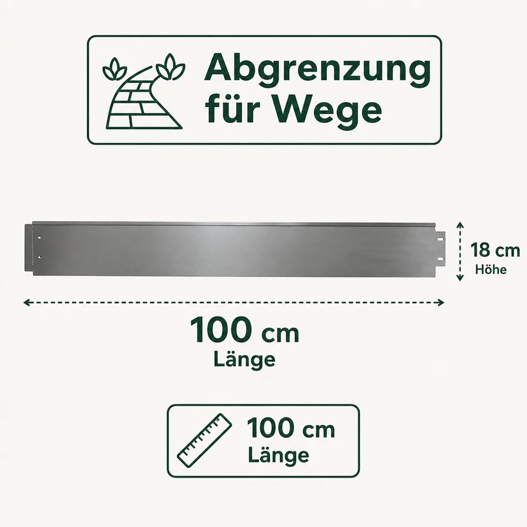 Rasenkanten Metall Alu/Zink 100 cm x 18 cm | Rasenkanten | Beeteinfassung | Beetumrandung | Beetbegrenzungen