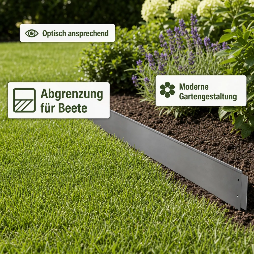 Rasenkanten Metall Alu/Zink 100 cm x 18 cm | Rasenkanten | Beeteinfassung | Beetumrandung | Beetbegrenzungen