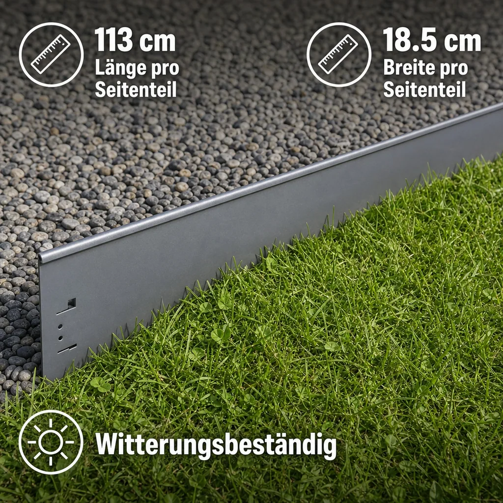 Rasenkante Abschlussstück 18,5cm x 113cm | Rasenkanten | Beeteinfassung | Beetumrandung | Beetbegrenzungen, Color-GS: ohne Farbe
