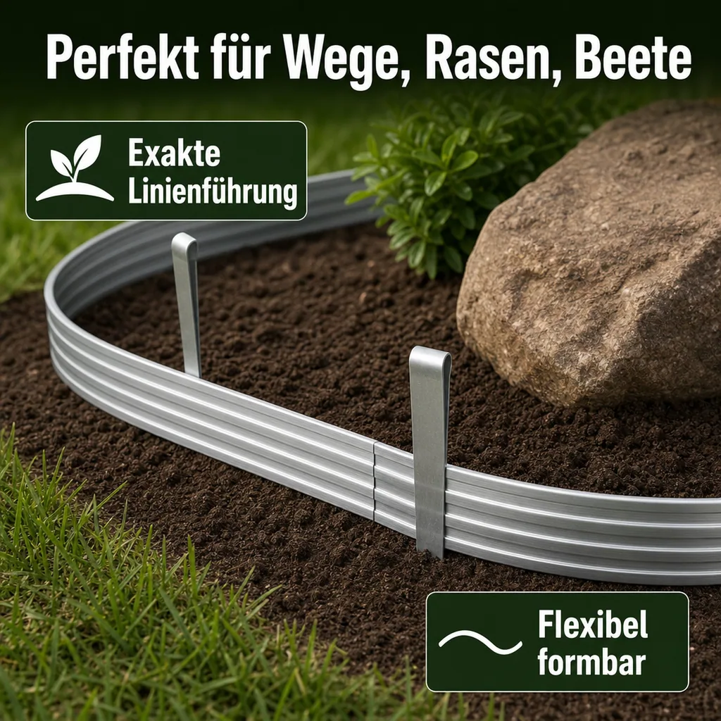 5er Set Ultra Starke Alu Rasenkanten 14cm x 2m (10m lang) | Beeteinfassung | Beetumrandung | Beetbegrenzungen, Color-GS: ohne Farbe