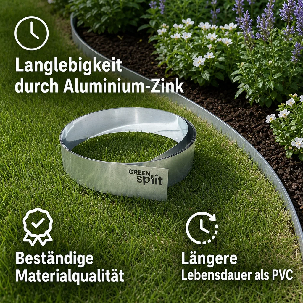 Rasenkantenband Metall Alu/Zink 20 cm x 15 Meter | Rasenkanten | Beeteinfassung | Beetumrandung | Beetbegrenzungen